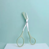 Pink eyebrow trimming scissors with built-in comb - stainless steel, precise grooming tool, creating perfect eyebrows