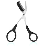 Pink eyebrow trimming scissors with built-in comb - stainless steel, precise grooming tool, creating perfect eyebrows